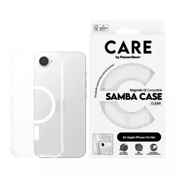 PanzerGlass CARE™ by ® Samba -kotelo, läpinäkyvä, valkoinen, Qi-yhteensopiva, iPhone 17e | 16e
