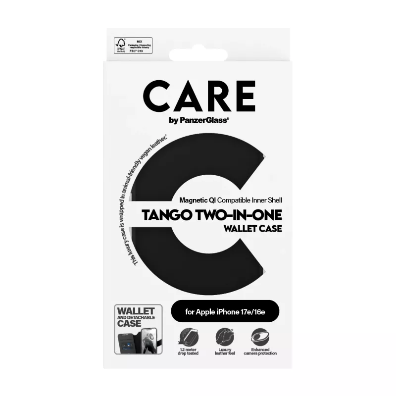 PanzerGlass CARE™ by ® Tango 2-in-1 -lompakkokotelo, Qi-yhteensopiva, iPhone 17e | 16e