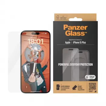 PanzerGlass® näytönsuojakalvo iPhone 15 Plus | Classic Fit, Apple, Apple - iPhone 15 Plus, kuiva asennus, naarmuuntumaton, iskunkestävä, läpinäkyvä, 1 kpl
