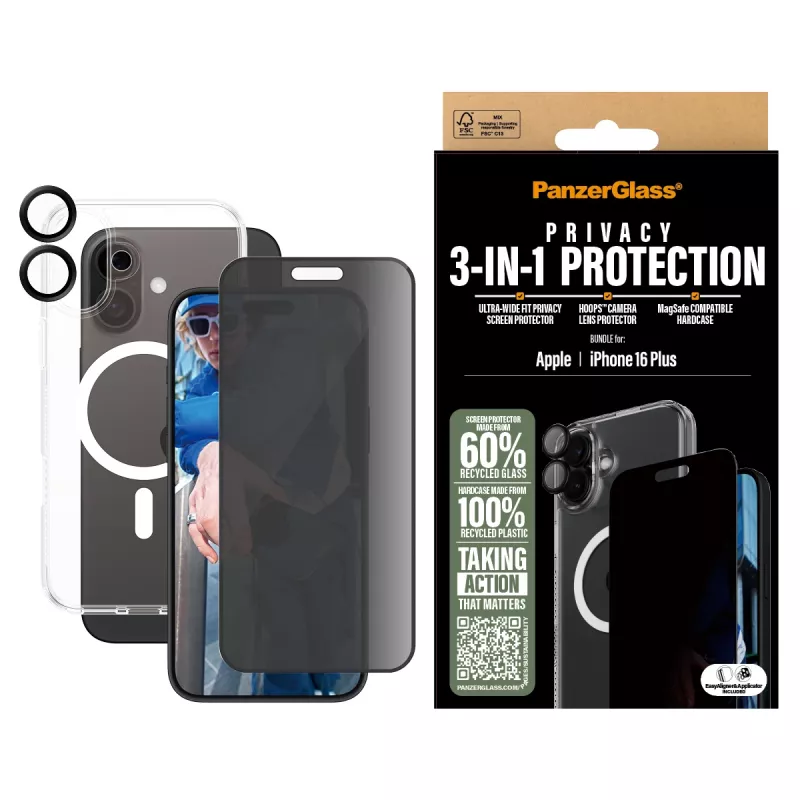 PanzerGlass ® 3-in-1 Privacy Protection -suojapakkaus iPhone 16 Plus