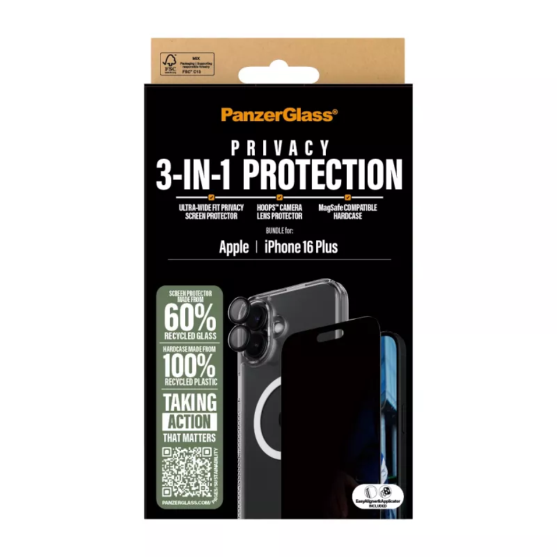 PanzerGlass ® 3-in-1 Privacy Protection -suojapakkaus iPhone 16 Plus