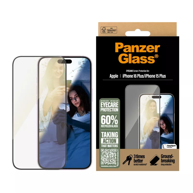 PanzerGlass® EyeCARE™ näytönsuojakalvo iPhone 16 Plus | 15 Plus | Ultra-Wide Fit