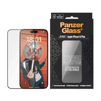 PanzerGlass ® Ceramic Protection iPhone 15 Plus | Ultra-Wide Fit EasyAligner-telineellä