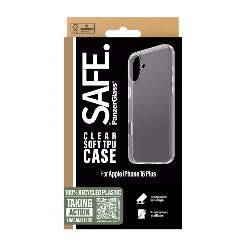 PanzerGlass SAFE. by ® TPU-kotelo läpinäkyvä iPhone 16 Plus, kotelo, Apple, Apple - iPhone 16 Plus, läpinäkyvä