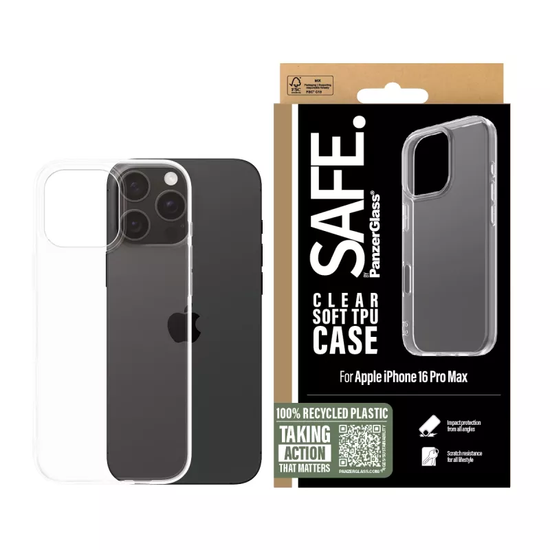 PanzerGlass SAFE. by ® TPU-kotelo läpinäkyvä iPhone 16 Pro Max