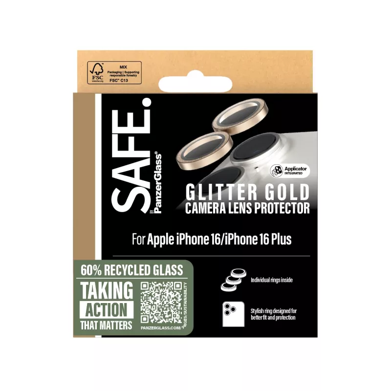 PanzerGlass SAFE. by ® kameran linssinsuoja Glitter Gold iPhone 16 | 16 Plus