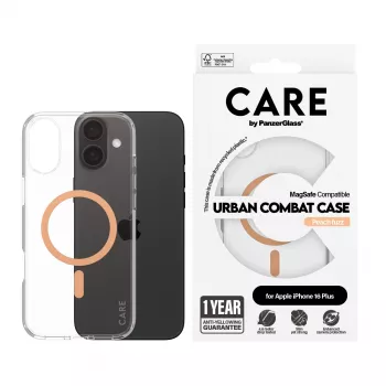 PanzerGlass CARE™ by ® Urban Combat -kotelo läpinäkyvä Peachy MagSafe-yhteensopivuudella iPhone 16 Plus
