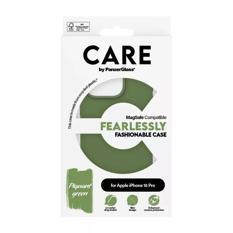 PanzerGlass CARE Fashionable suojakuori iPhone 16 Pro 6,3 tuumaa, MagSafe, vihreä