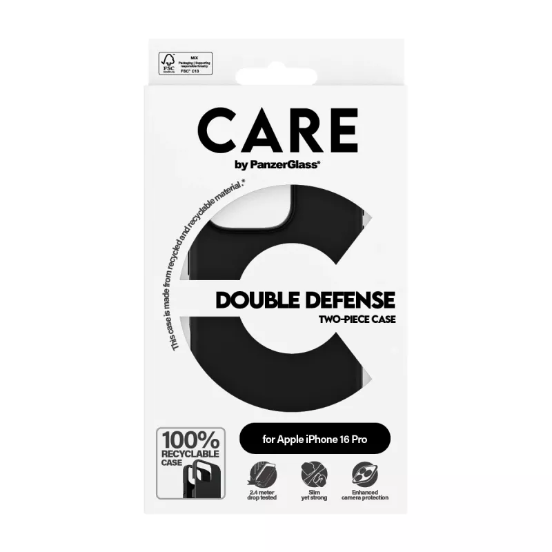 PanzerGlass CARE™ by ® Double Defense -kotelo musta iPhone 16 Pro