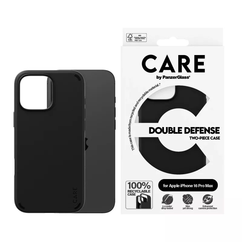 PanzerGlass CARE Feature Case Double Defense suojakuori iPhone 16 Pro Max 6,9 tuumaa, musta