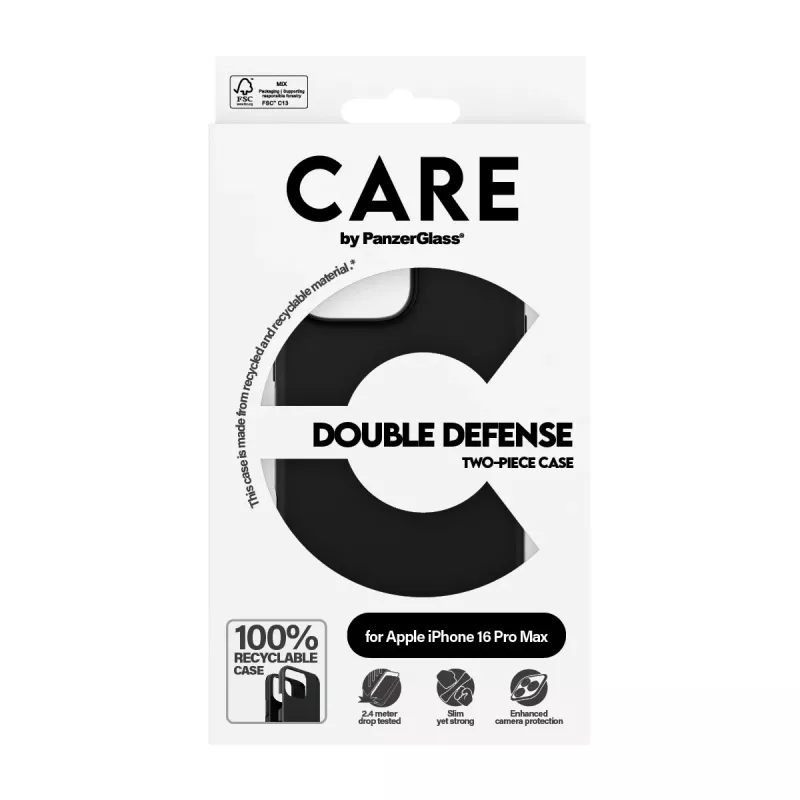 PanzerGlass CARE Feature Case Double Defense suojakuori iPhone 16 Pro Max 6,9 tuumaa, musta