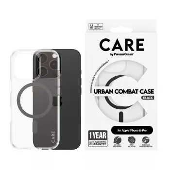 PanzerGlass CARE™ by ® Urban Combat Case -suojakotelo läpinäkyvä musta MagSafe iPhone 16 Pro
