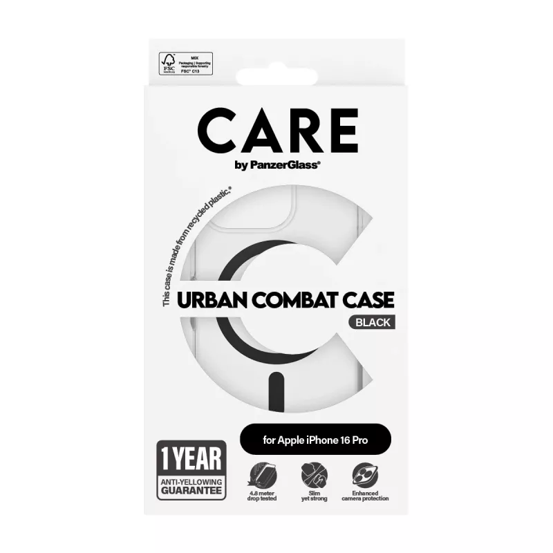 PanzerGlass CARE™ by ® Urban Combat Case -suojakotelo läpinäkyvä musta MagSafe iPhone 16 Pro
