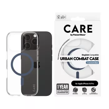 PanzerGlass CARE by Flagship kuori läpinäkyvä Urban Combat Blue MagSafe iPhone 16 Pro