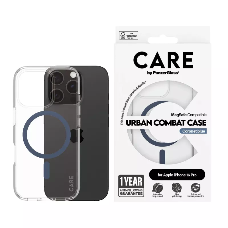 PanzerGlass CARE by Flagship kuori läpinäkyvä Urban Combat Blue MagSafe iPhone 16 Pro