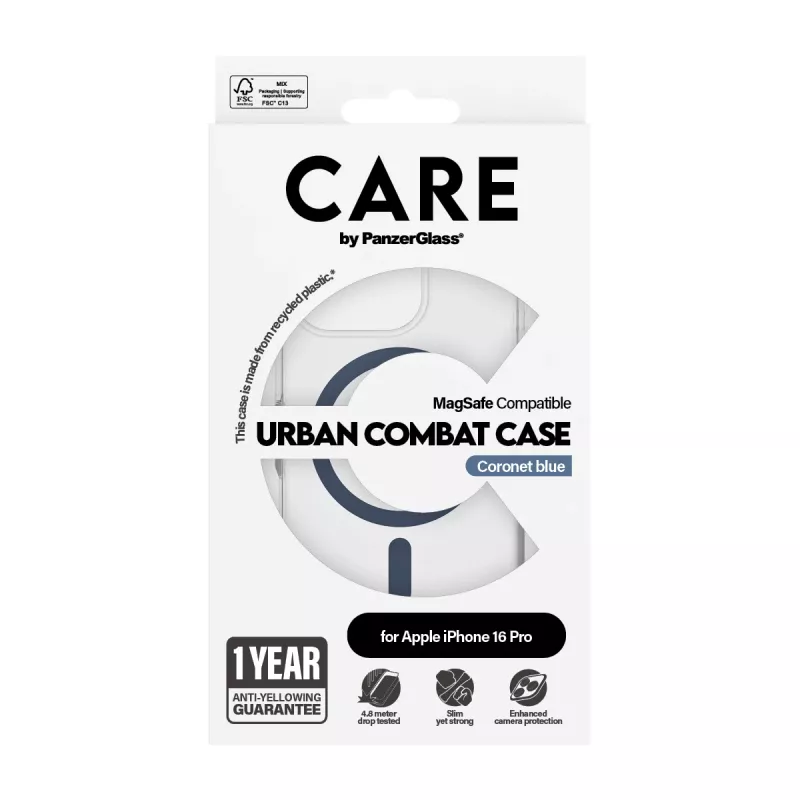 PanzerGlass CARE by Flagship kuori läpinäkyvä Urban Combat Blue MagSafe iPhone 16 Pro