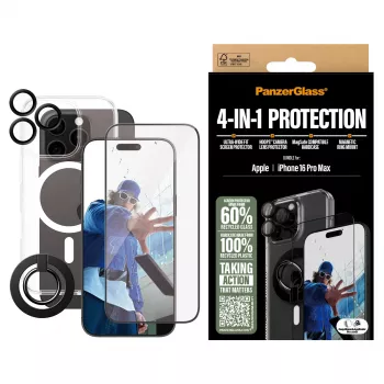 PanzerGlass ® 4-in-1-suojapaketti iPhone 16 Pro Max, Apple, Apple - iPhone 16 Pro Max, kuiva-asennus, naarmuuntumaton, iskunkestävä, läpinäkyvä, 1 kpl