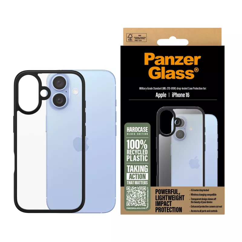 PanzerGlass HardCase -suojakotelo iPhone 16 -puhelimelle, musta, 1295