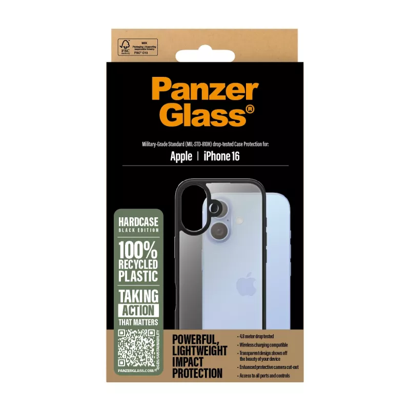 PanzerGlass HardCase -suojakotelo iPhone 16 -puhelimelle, musta, 1295