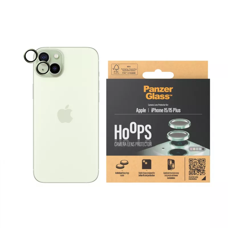 PanzerGlass ® Hoops® Kameraobjektivschutz Grün iPhone 15 | 15 Plus