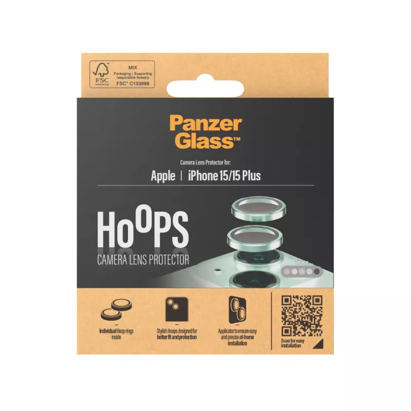 PanzerGlass ® Hoops® Kameraobjektivschutz Grün iPhone 15 | 15 Plus