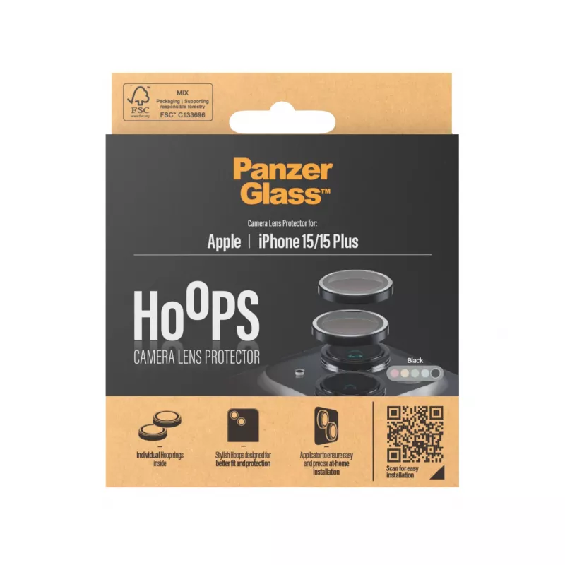 PanzerGlass ® Hoops® kameraobjektiivin suojalasi musta iPhone 15 | 15 Plus