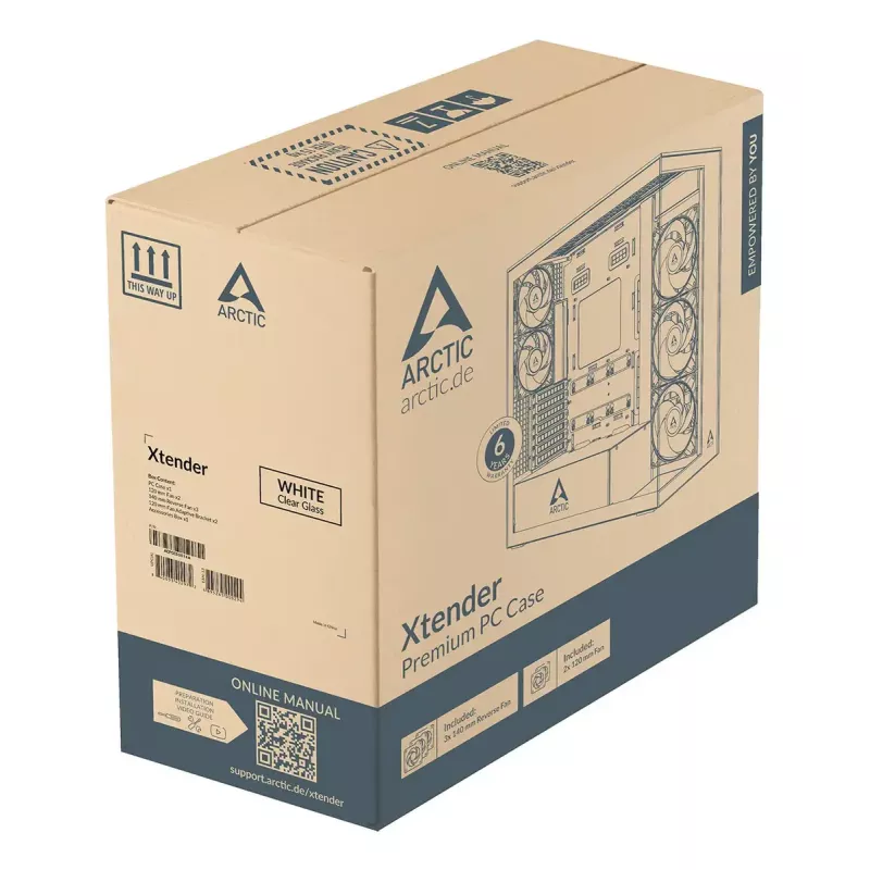 ARCTIC Xtender VG (valkoinen) premium E-ATX PC-kotelo pystysuoralla GPU-asennuksella