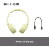 Sony WHCH520Y.CE7, langaton, puhelut/musiikki, 20 - 20000 Hz, 147 g, headset, keltainen