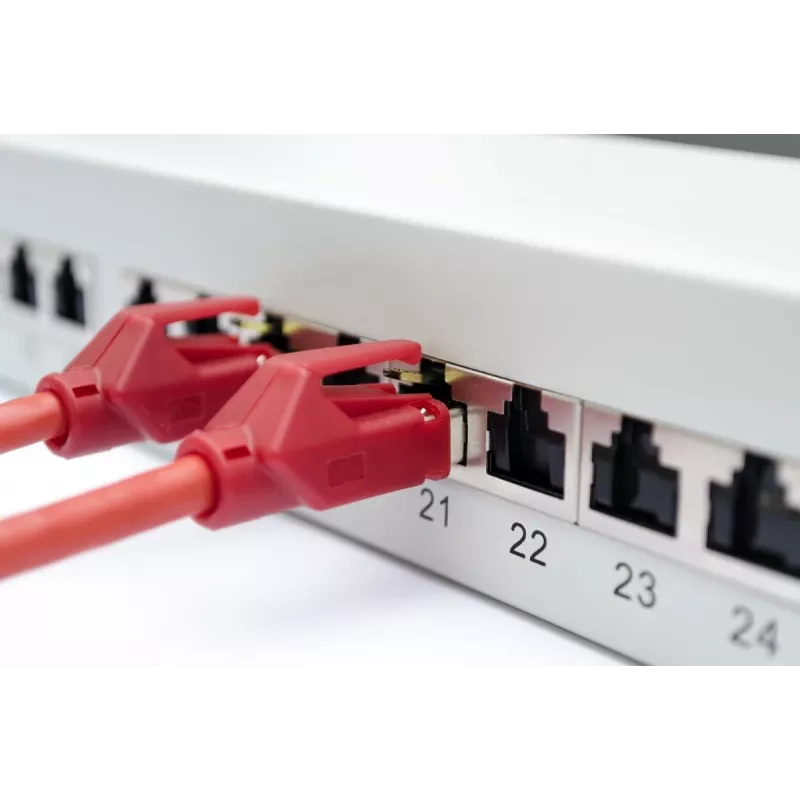 DIGITUS DN-91624S-EA 19 tuuman kytkentäpaneeli, CAT6A-luokka EA, suojattu, 24-porttinen RJ45, LSA, 1U, vaaleanharmaa RAL 7035
