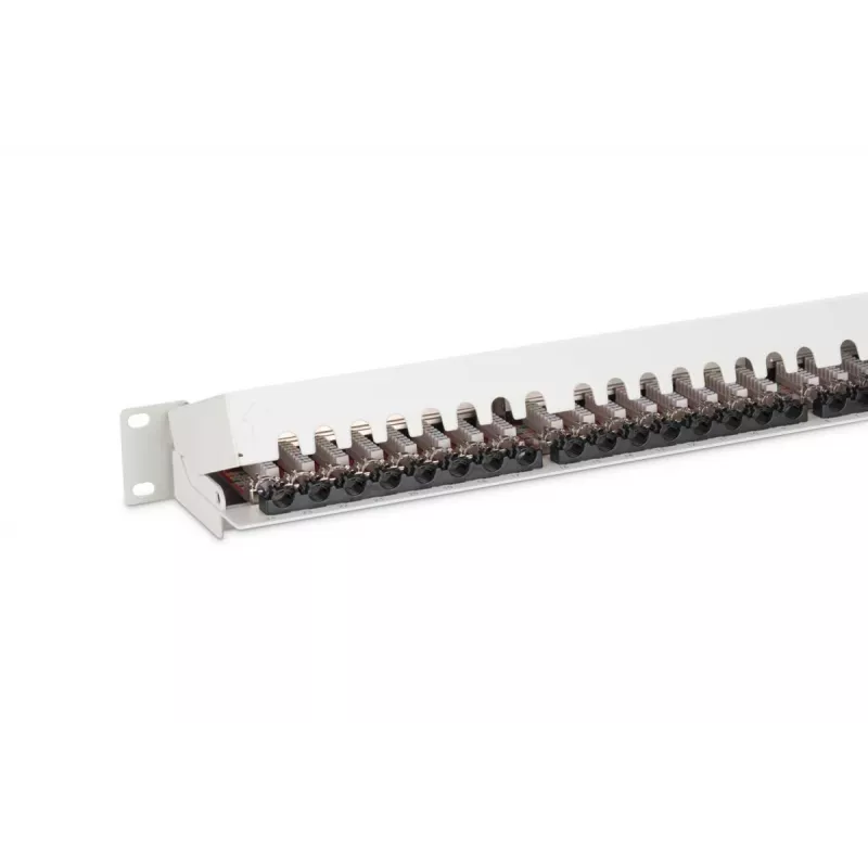 DIGITUS DN-91624S-EA 19 tuuman kytkentäpaneeli, CAT6A-luokka EA, suojattu, 24-porttinen RJ45, LSA, 1U, vaaleanharmaa RAL 7035