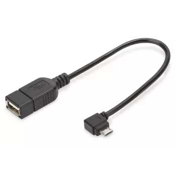 DIGITUS USB 2.0 -adapterikaapeli, OTG, Type Micro B - A M/F, 15 cm, USB 2.0 -yhteensopiva, kulmikas, musta