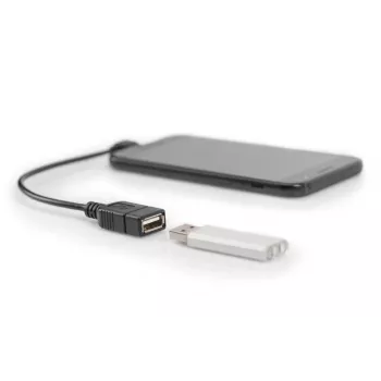 DIGITUS USB 2.0 -adapterikaapeli, OTG, Type Micro B - A M/F, 15 cm, USB 2.0 -yhteensopiva, kulmikas, musta