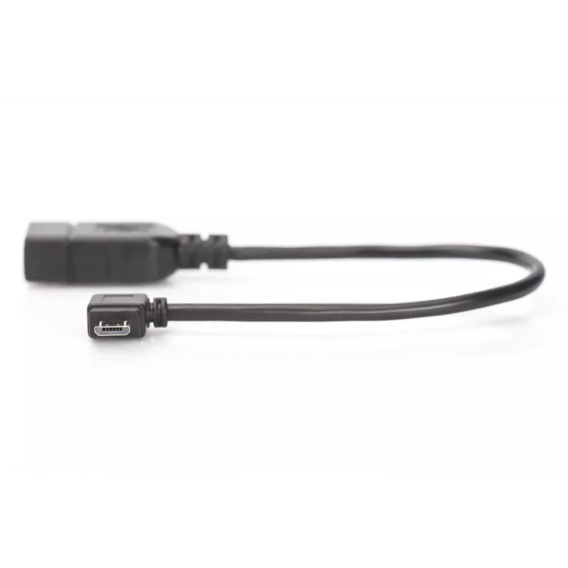 DIGITUS USB 2.0 -adapterikaapeli, OTG, Type Micro B - A M/F, 15 cm, USB 2.0 -yhteensopiva, kulmikas, musta
