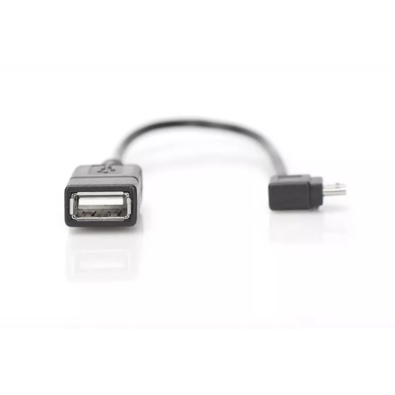 DIGITUS USB 2.0 -adapterikaapeli, OTG, Type Micro B - A M/F, 15 cm, USB 2.0 -yhteensopiva, kulmikas, musta