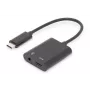 DIGITUS USB Type-C jakokaapeli, tyyppi C – 3,5 mm + tyyppi C M/F/F, 20 cm musta