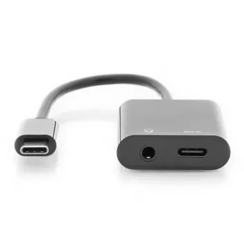 DIGITUS USB Type-C jakokaapeli, tyyppi C – 3,5 mm + tyyppi C M/F/F, 20 cm musta