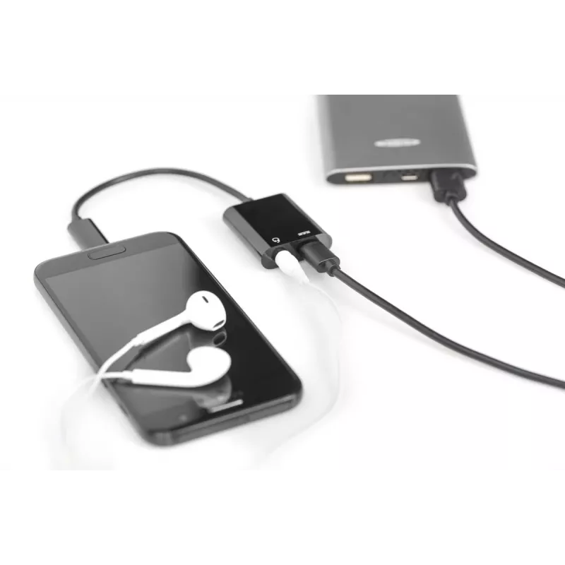 DIGITUS USB Type-C jakokaapeli, tyyppi C – 3,5 mm + tyyppi C M/F/F, 20 cm musta