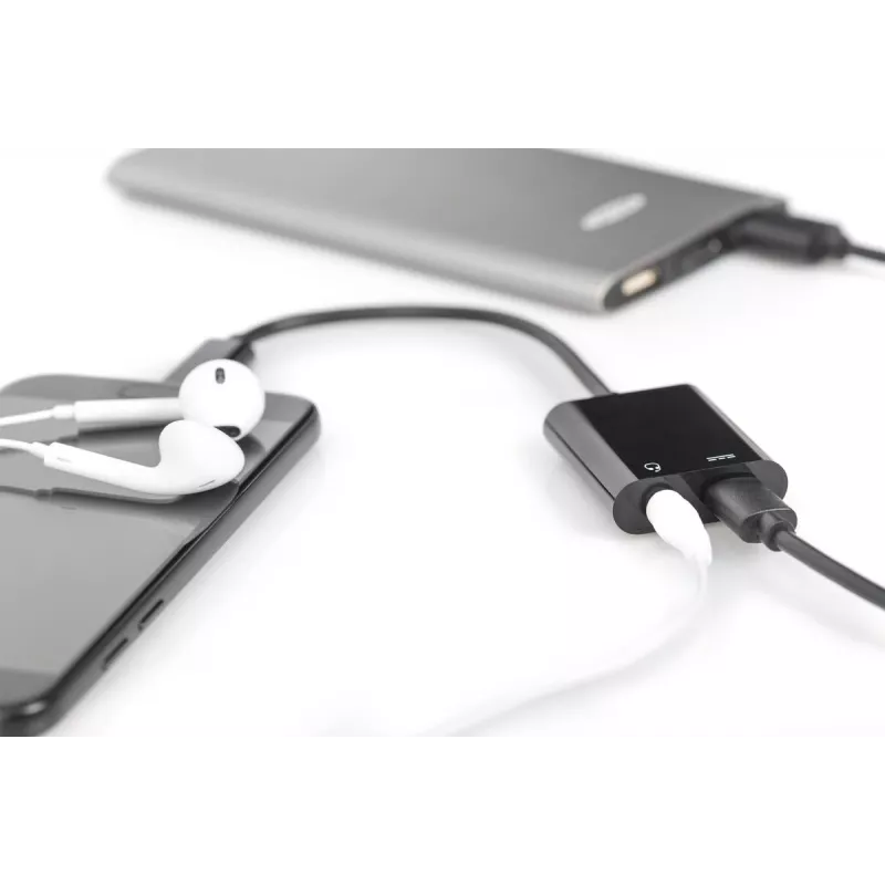 DIGITUS USB Type-C jakokaapeli, tyyppi C – 3,5 mm + tyyppi C M/F/F, 20 cm musta