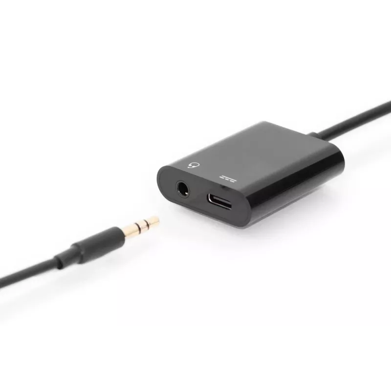 DIGITUS USB Type-C jakokaapeli, tyyppi C – 3,5 mm + tyyppi C M/F/F, 20 cm musta