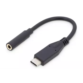 DIGITUS USB Type-C audi sovitinkaapeli, Type-C - 3,5 mm M/F, 20 cm, audio-tulo/lähtö, versio 3.1, CE, musta