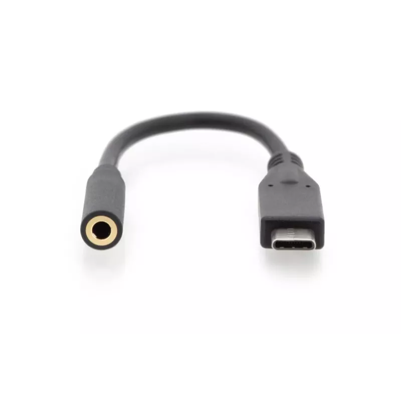 DIGITUS USB Type-C audi sovitinkaapeli, Type-C - 3,5 mm M/F, 20 cm, audio-tulo/lähtö, versio 3.1, CE, musta