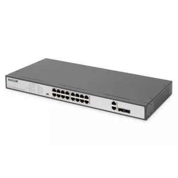 DIGITUS Fast Ethernet PoE -kytkin 16 porttia PoE + 2 Combo. 250 W PoE-budjetti