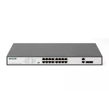 DIGITUS Fast Ethernet PoE -kytkin 16 porttia PoE + 2 Combo. 250 W PoE-budjetti