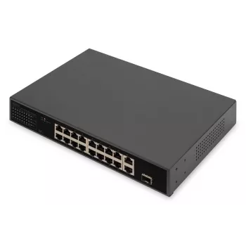 DIGITUS PoE-kytkin 16 porttia 10/100 Mbit/s 16 x 10/100 Mbit/s PoE RJ45 -porttia, 1x GE RJ45, 1x SFP