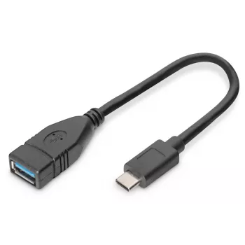 DIGITUS USB Type-C -adapterikaapeli, OTG, Type-C - A uros/naaras, 15 cm Super Speed musta