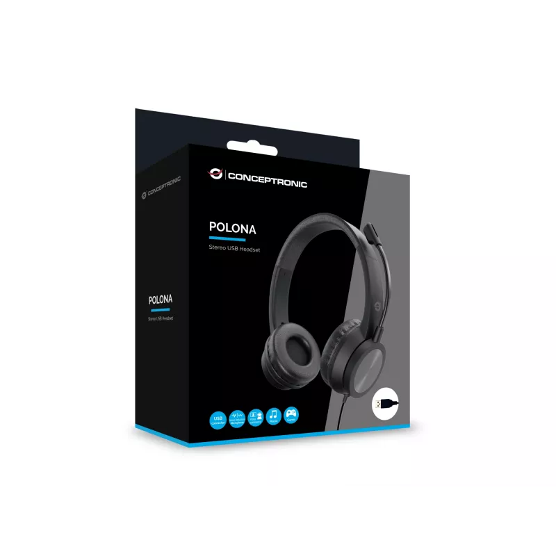 Conceptronic POLONA05B stereokuulokemikrofoni USB-liitännällä ja kohinanvaimennusmikrofonilla