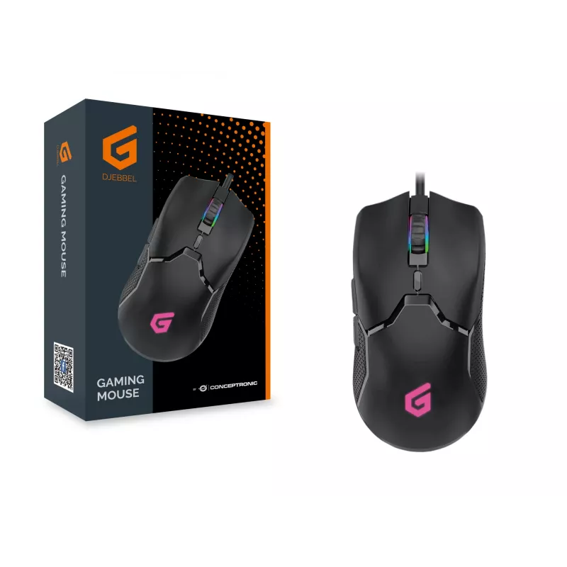 Conceptronic DJEBBEL 6D -pelihiiri, 7200 DPI, oikeakätinen, optinen, USB Type-A, 7200 DPI, musta