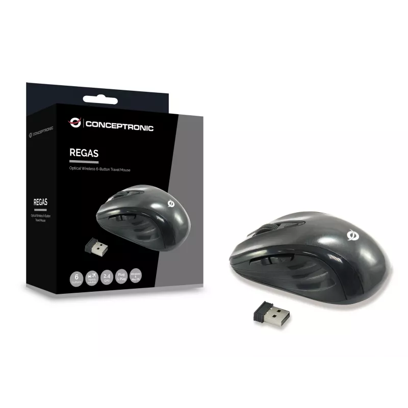 Conceptronic CLLM5BTRVWL langaton 6 painikkeen matkahiiri, oikeakätinen, optinen, RF Wireless, 1600 DPI, musta