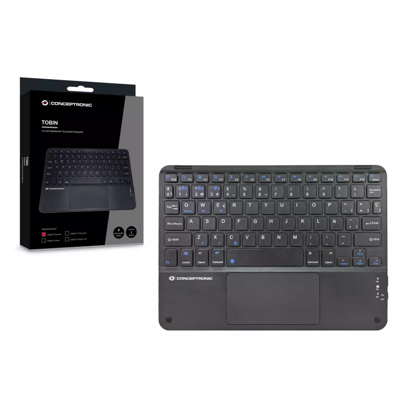 Conceptronic TOBIN01BES 10 tuuman Bluetooth-kosketuslevynäppäimistö, QWERTY espanja