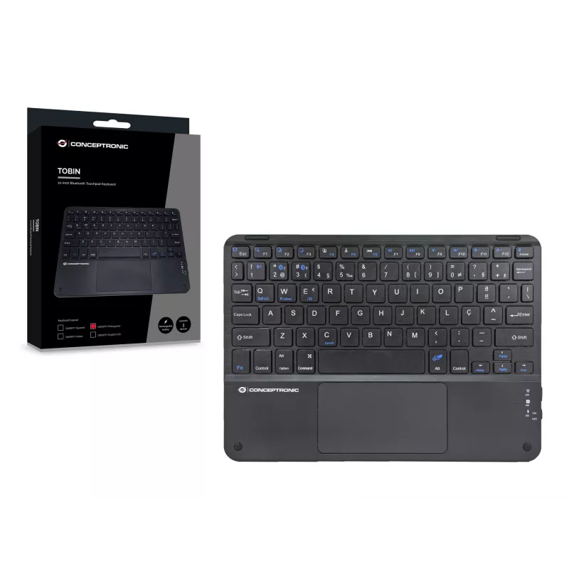 Conceptronic TOBIN01BPT 10 tuuman Bluetooth-kosketuslevynäppäimistö, QWERTY portugali